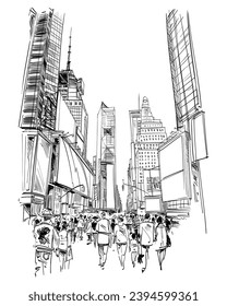 Times square. New York. USA. Hand drawn city sketch. Vector illustration.