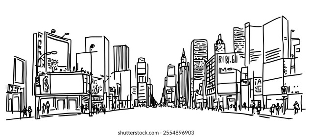 Times Square New York USA doodle hatching vector sketch