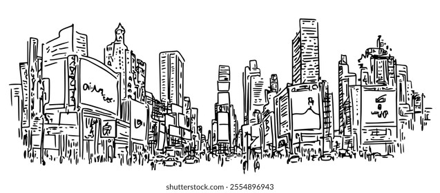 Times Square New York USA doodle hatching vector sketch