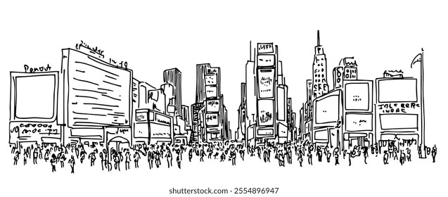 Times Square New York USA doodle hatching vector sketch