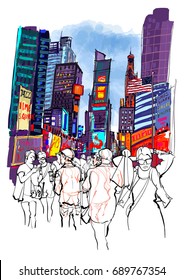 Times Square en Nueva York - ilustración vectorial