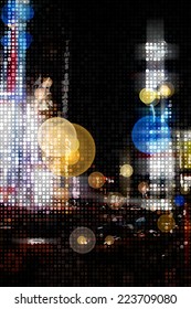 Times Square at Night. Downtown New York City with abstract light effect