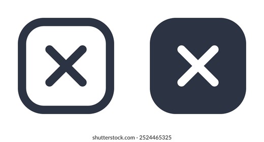 Times Symbol or Cross Mark simple icons set designed in filled, outline, line and stroke style