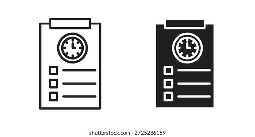 Arbeitszeittabellen-Symbol flach und dünn gestrichelt, Vektorpaket. Bearbeitbarer Symbolsatz