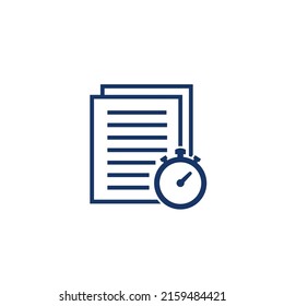 Timesheet Icon On White, Document And Stopwatch