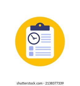 timesheet, time tracking icon, flat vector