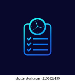 Timesheet, Tracking Time Vector Icon On Dark