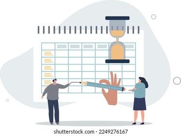 Timesheets and time schedule for personell work hours .calendar with meeting planning and project organization information .flat vector illustration.