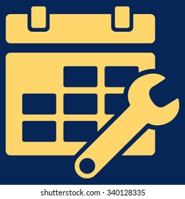 Timetable Adjustment vector icon. Style is flat symbol, yellow color, rounded angles, blue background.