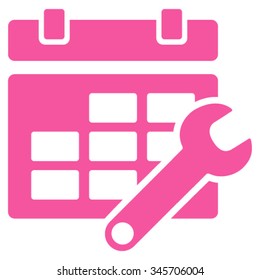 Timetable Adjustment vector icon. Style is flat symbol, pink color, rounded angles, white background.