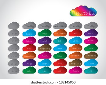 Timetable background design with color cloud shapes and light background