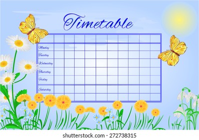 Timetable butterfly  Gonepteryx rhamni vector school timetable vector illustration 