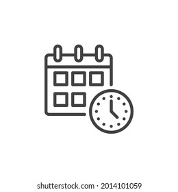 Timetable calendar line icon. linear style sign for mobile concept and web design. Calendar and clock outline vector icon. Symbol, logo illustration. Vector graphics