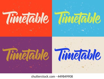 timetable calligraphy, handwritten word, set of cards