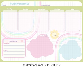 Timetable Chalkboard diario niños inspirador elementos de cuaderno diseño plantilla personal kawaii caricatura personaje animal en el planificador de papel para notas de horarios escolares 