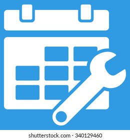 Timetable Configuration vector icon. Style is flat symbol, white color, rounded angles, blue background.