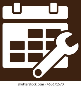 Timetable Configuration vector icon. Style is flat symbol, white color, rounded angles, brown background.
