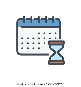 Timetable countdown color line icon. Calendar with hourglass vector outline colorful sign.