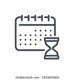 Timetable countdown line icon. Calendar with hourglass vector outline sign.