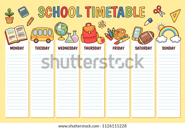 Calendrier Pour L Ecole Primaire Modele De Image Vectorielle De Stock Libre De Droits