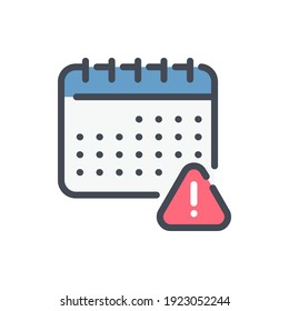 Timetable error color line icon. Calendar with alert notification vector outline colorful sign.