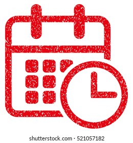Timetable grainy textured icon for overlay watermark stamps. Flat symbol with dirty texture. Dotted vector red ink rubber seal stamp with grunge design on a white background.