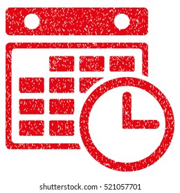 Timetable grainy textured icon for overlay watermark stamps. Flat symbol with scratched texture. Dotted vector red ink rubber seal stamp with grunge design on a white background.