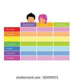 timetable with happy kids color vector illustration