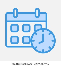 Icono de calendario en azul, uso para presentación de aplicaciones móviles del sitio web