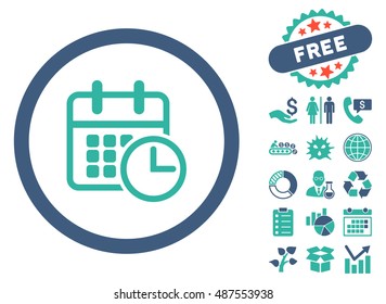 Timetable icon with free bonus design elements. Vector illustration style is flat iconic bicolor symbols, cobalt and cyan colors, white background.