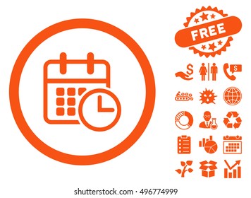 Timetable icon with free bonus pictograph collection. Vector illustration style is flat iconic symbols, orange color, white background.