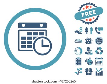 Timetable icon with free bonus symbols. Vector illustration style is flat iconic bicolor symbols, cyan and blue colors, white background.