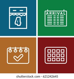 Timetable icons set. set of 4 timetable outline icons such as arrival table, calendar