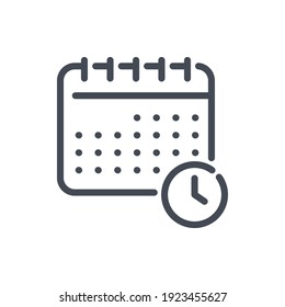 Timetable Line Icon. Calendar With Clock Vector Outline Sign.