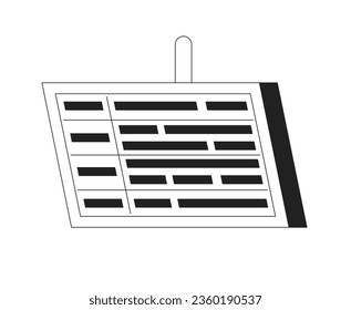 Timetable on display monochrome flat vector object. Flight information. Editable black and white thin line icon. Simple cartoon clip art spot illustration for web graphic design