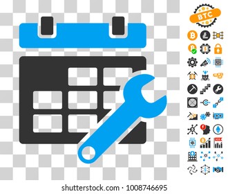 Timetable Options icon with bonus bitcoin mining and blockchain icons. Vector illustration style is flat iconic symbols. Designed for crypto-currency apps.