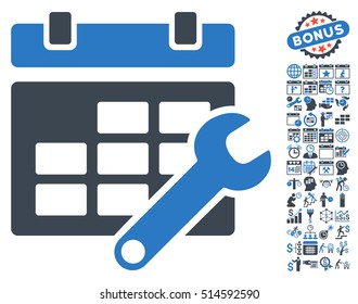 Timetable Options icon with bonus calendar and time management graphic icons. Vector illustration style is flat iconic bicolor symbols, smooth blue colors, white background.