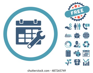 Timetable Options icon with free bonus clip art. Vector illustration style is flat iconic bicolor symbols, cyan and blue colors, white background.