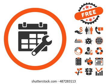 Timetable Options icon with free bonus clip art. Vector illustration style is flat iconic bicolor symbols, orange and gray colors, white background.