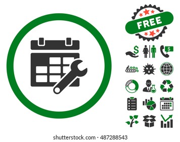 Timetable Options icon with free bonus symbols. Vector illustration style is flat iconic bicolor symbols, green and gray colors, white background.
