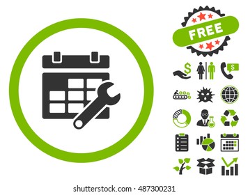 Timetable Options icon with free bonus images. Vector illustration style is flat iconic bicolor symbols, eco green and gray colors, white background.