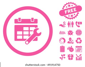 Timetable Options icon with free bonus clip art. Vector illustration style is flat iconic symbols, pink color, white background.