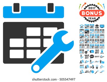 Timetable Options pictograph with bonus 2017 new year pictograms. Vector illustration style is flat iconic symbols,modern colors.