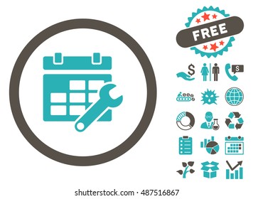 Timetable Options pictograph with free bonus elements. Vector illustration style is flat iconic bicolor symbols, grey and cyan colors, white background.