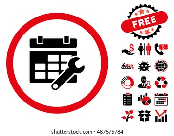 Timetable Options pictograph with free bonus design elements. Vector illustration style is flat iconic bicolor symbols, intensive red and black colors, white background.