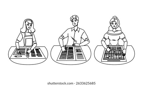 timetable planner schedule vector. diary plan, task event, meeting appointment timetable planner schedule character. people black line pencil drawing illustration