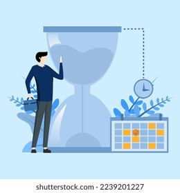 Timetable planning illustration concept. Character managing work tasks, Time management and organization concept, deadline using calendar. Vector illustration.