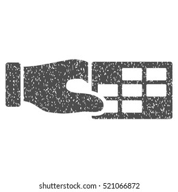 Timetable Properties grainy textured icon for overlay watermark stamps. Flat symbol with scratched texture. Dotted vector gray ink rubber seal stamp with grunge design on a white background.