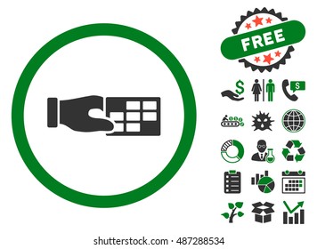 Timetable Properties icon with free bonus elements. Vector illustration style is flat iconic bicolor symbols, green and gray colors, white background.