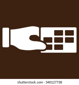 Timetable Properties vector icon. Style is flat symbol, white color, rounded angles, brown background.